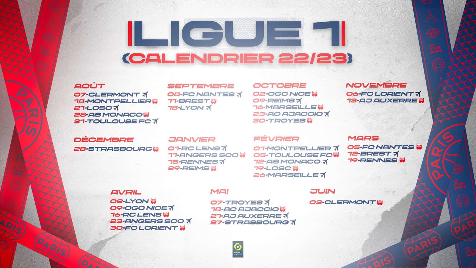 Calendrier PSG - 2022-2023 - Ligue 1 - PDF Editable