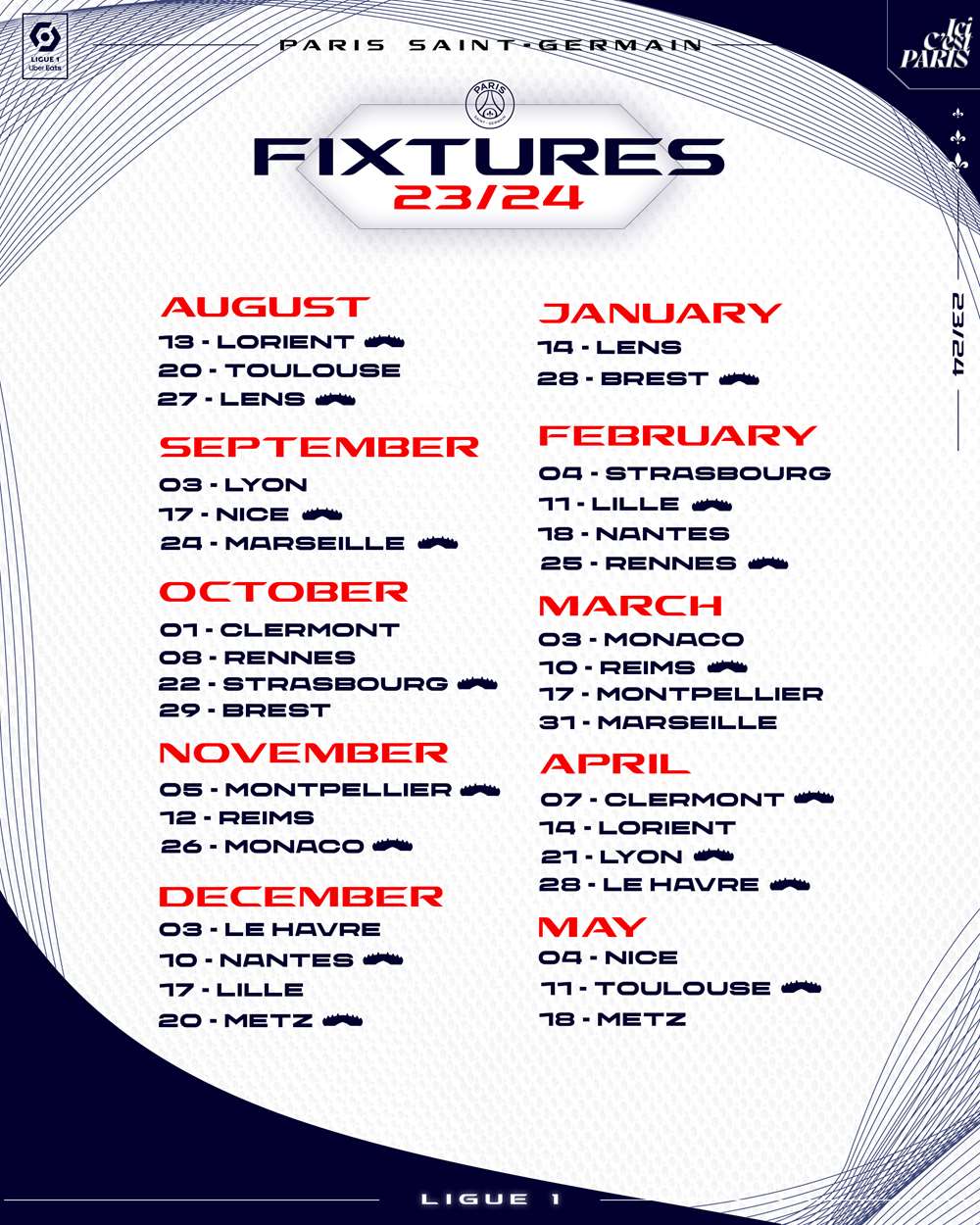 CALENDRIER PSG